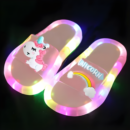 Children‘s Boys Girls Slippers Cartoon Unicorn Animals Prints Shoes Lighted Cute Shoes Bathroom Kids Toddler Slippers