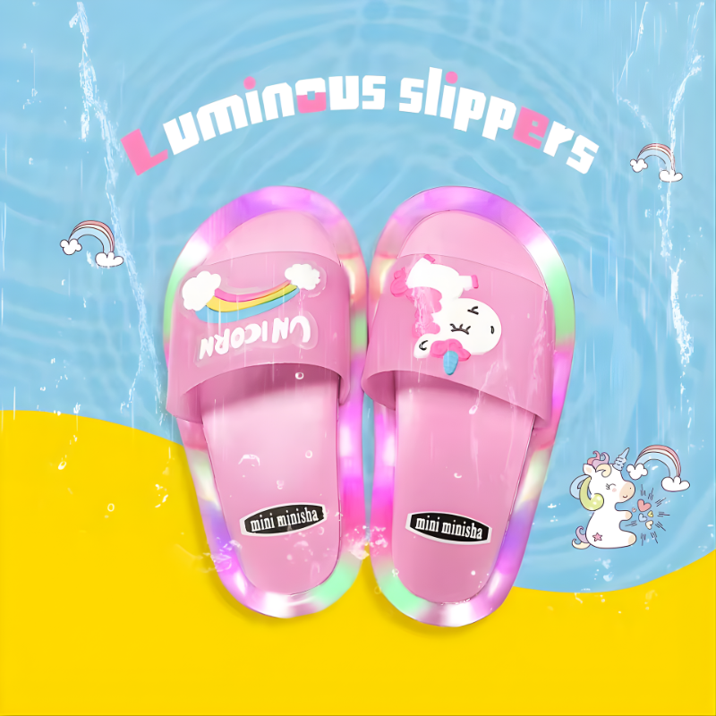 Children‘s Boys Girls Slippers Cartoon Unicorn Animals Prints Shoes Lighted Fashion Cute Shoes Bathroom Kids Toddler Slippers
