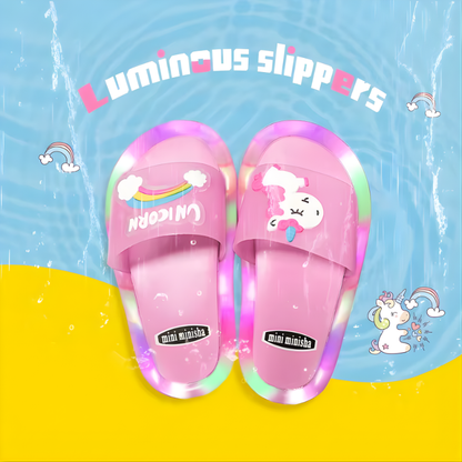 Children‘s Boys Girls Slippers Cartoon Unicorn Animals Prints Shoes Lighted Fashion Cute Shoes Bathroom Kids Toddler Slippers