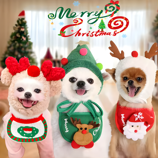 Christmas Santa Hat Dog Christmas Outfit Costume Hat and Scarf Winter Pet Accessory for Small Medium Large Dog