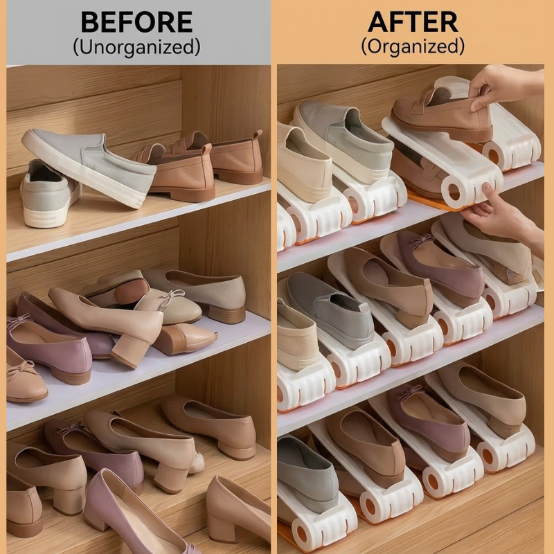 Durable Adjustable Shoes Rack Double layer Space Saving Shoes Organizer Orderly Organization Shoe Slots Organizer