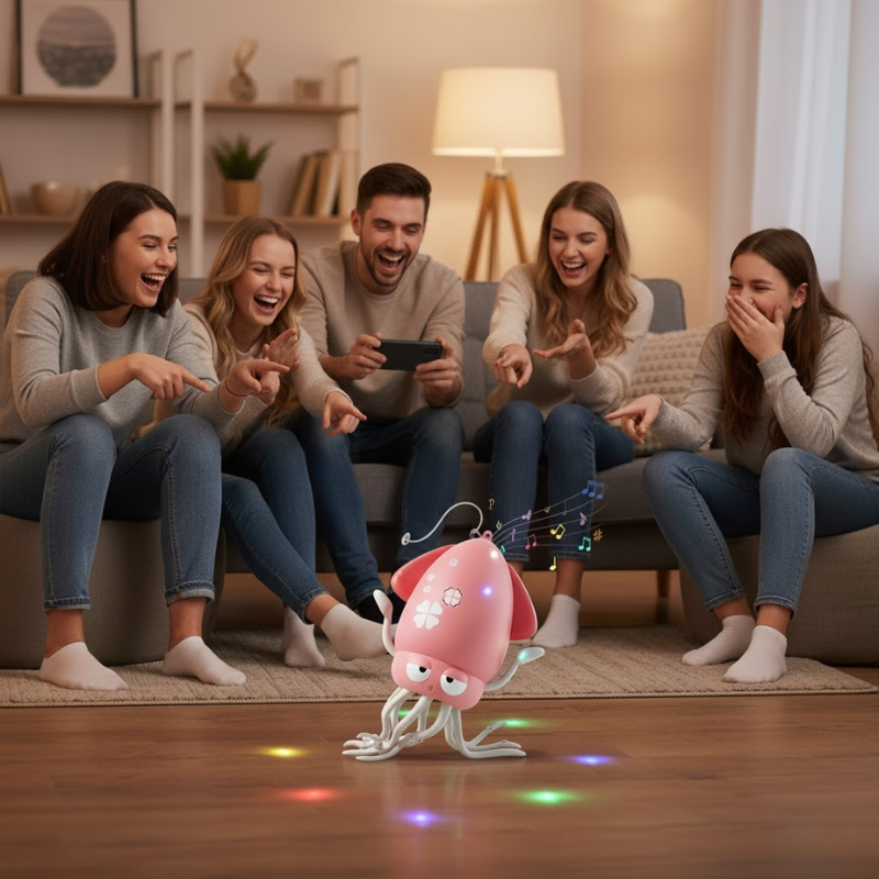 Electric Dancing Squid Auto-Sensing Obstacle Avoidance Electronic Pet with Music and Light Rechargeable Interactive Toy Gifts