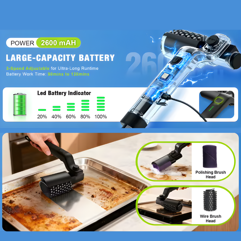 Electric Grill Cleaning Brush Rotary BBQ Cleaner Tool 3-Speed 2600mAh Cordless Rechargeable Adjustable Angle Gifts for Men/Dad
