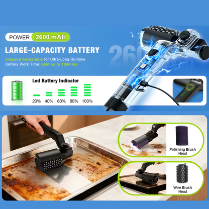 Electric Grill Cleaning Brush Rotary BBQ Cleaner Tool 3-Speed 2600mAh Cordless Rechargeable Adjustable Angle Gifts for Men/Dad