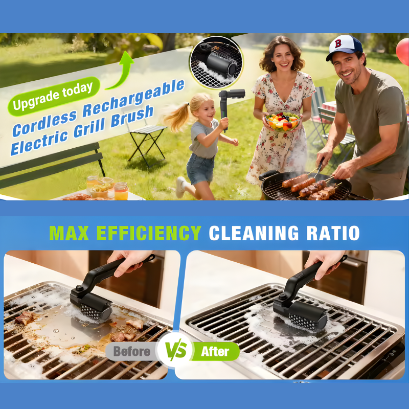 Electric Grill Cleaning Brush Rotary BBQ Cleaner Tool 3-Speed 2600mAh Cordless Rechargeable Adjustable Angle Gifts for Men/Dad