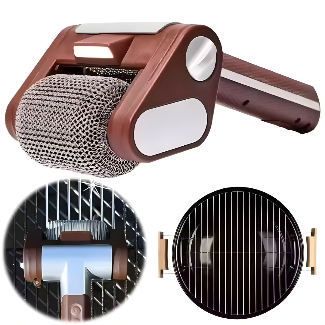 Electric Stainless Steel Grill Brush,Rechargeable Roller Type BBQ Grill Cleaner with LED Light,Outdoor Camping BBQ Cleaning Tool