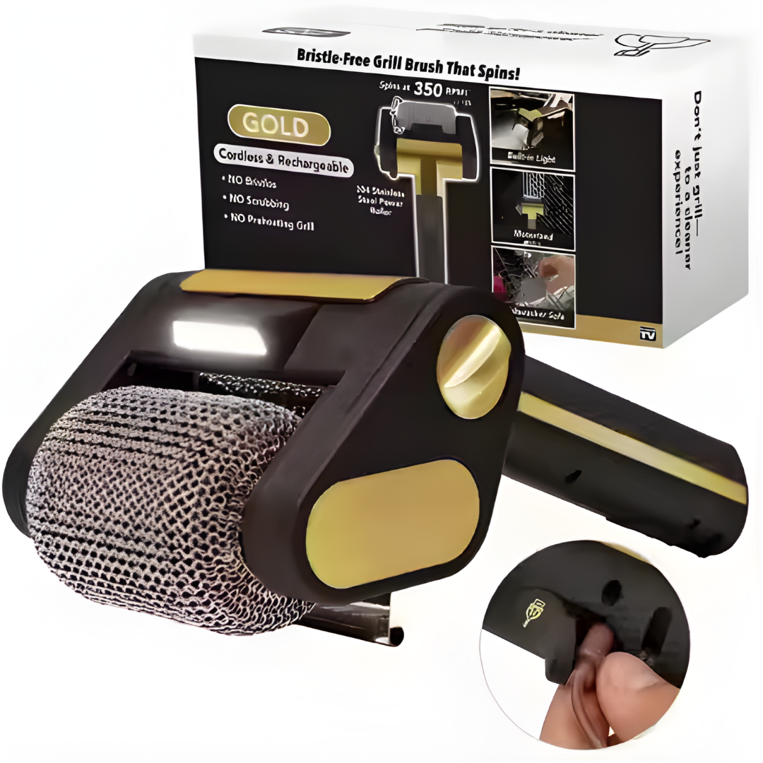 Electric Stainless Steel Grill Brush,Rechargeable Roller Type BBQ Grill Cleaner with LED Light,Outdoor Camping BBQ Cleaning Tool