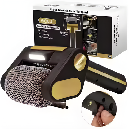 Electric Stainless Steel Grill Brush,Rechargeable Roller Type BBQ Grill Cleaner with LED Light,Outdoor Camping BBQ Cleaning Tool