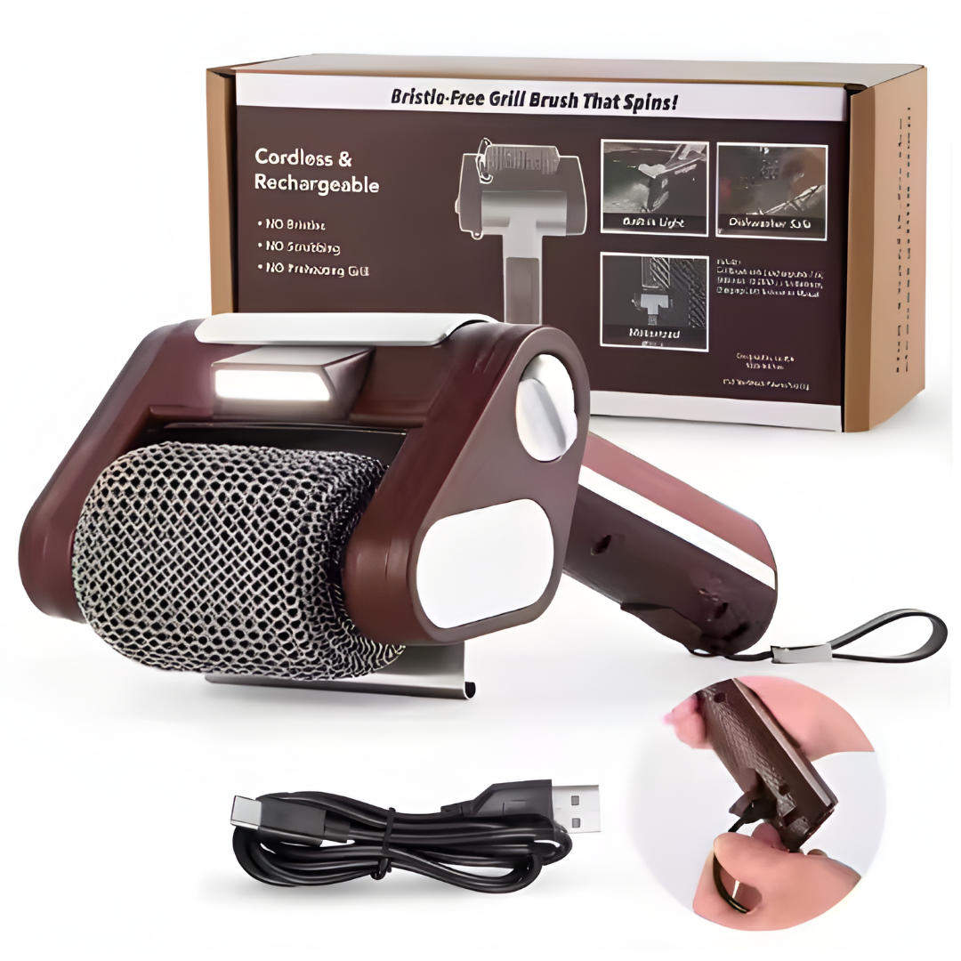 Electric Stainless Steel Grill Brush,Rechargeable Roller Type BBQ Grill Cleaner with LED Light,Outdoor Camping BBQ Cleaning Tool