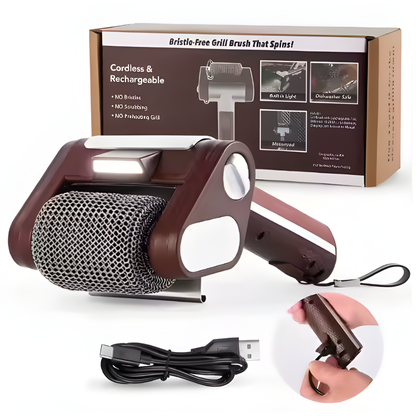Electric Stainless Steel Grill Brush,Rechargeable Roller Type BBQ Grill Cleaner with LED Light,Outdoor Camping BBQ Cleaning Tool