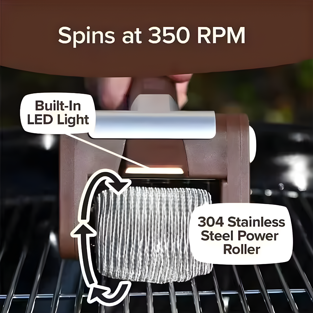 Electric Stainless Steel Grill Brush,Rechargeable Roller Type BBQ Grill Cleaner with LED Light,Outdoor Camping BBQ Cleaning Tool