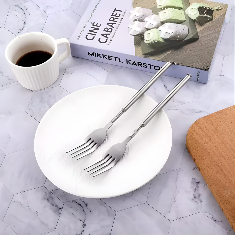 Expandable Stainless Steel Fork- 8.7 To 25.4 Inches, Adjustable Length for BBQ, Durable and Portable Design