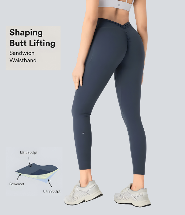 Seamless High Waist Sports Pants, Peach Hip Lift Back, V-Fold, Fitness Pants