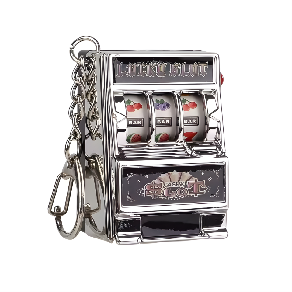 Fruit Slot Machine Keychain Lucky Charm Jackpot Keychains Mini Casino Pendant Bag Charm Novelty Gifts for Kids Adults