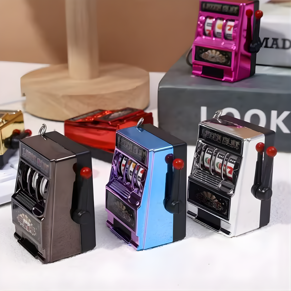 Fruit Slot Machine Keychain Lucky Charm Jackpot Keychains Mini Casino Pendant Bag Charm Novelty Gifts for Kids Adults