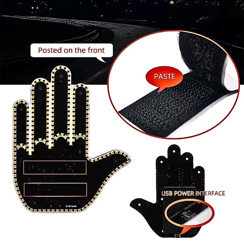 Aurece - Funny Car Middle Finger LED Light with Remote, Road Rage Signal, Brake Warning, Car Accessory