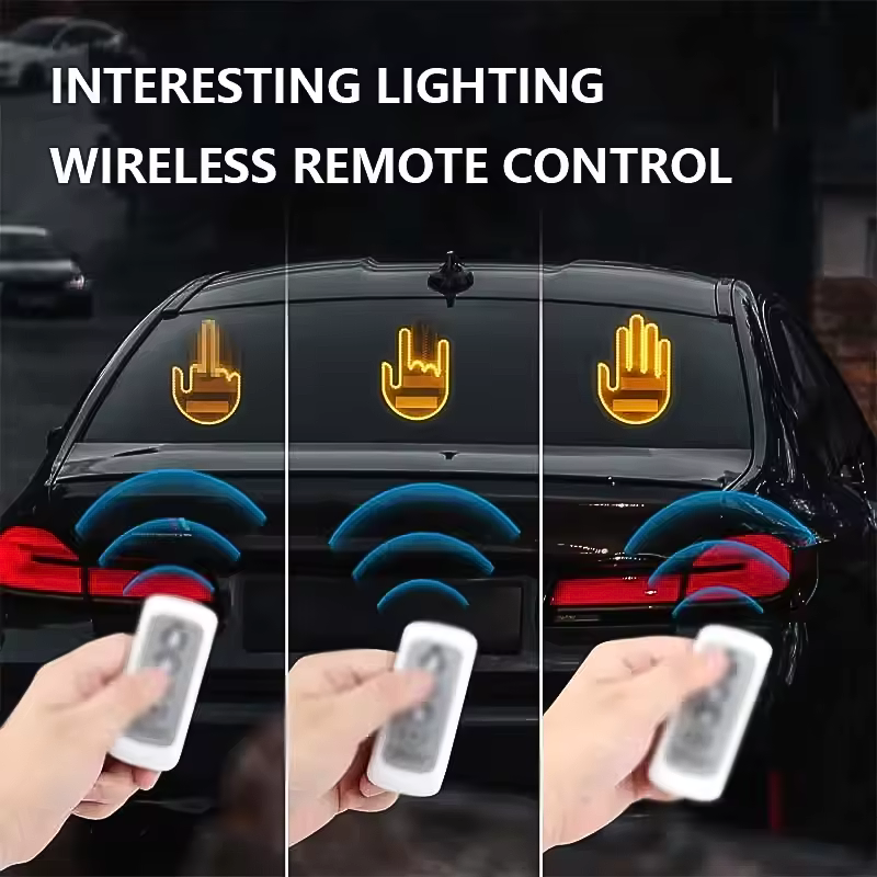 Aurece - Funny Car Middle Finger LED Light with Remote, Road Rage Signal, Brake Warning, Car Accessory