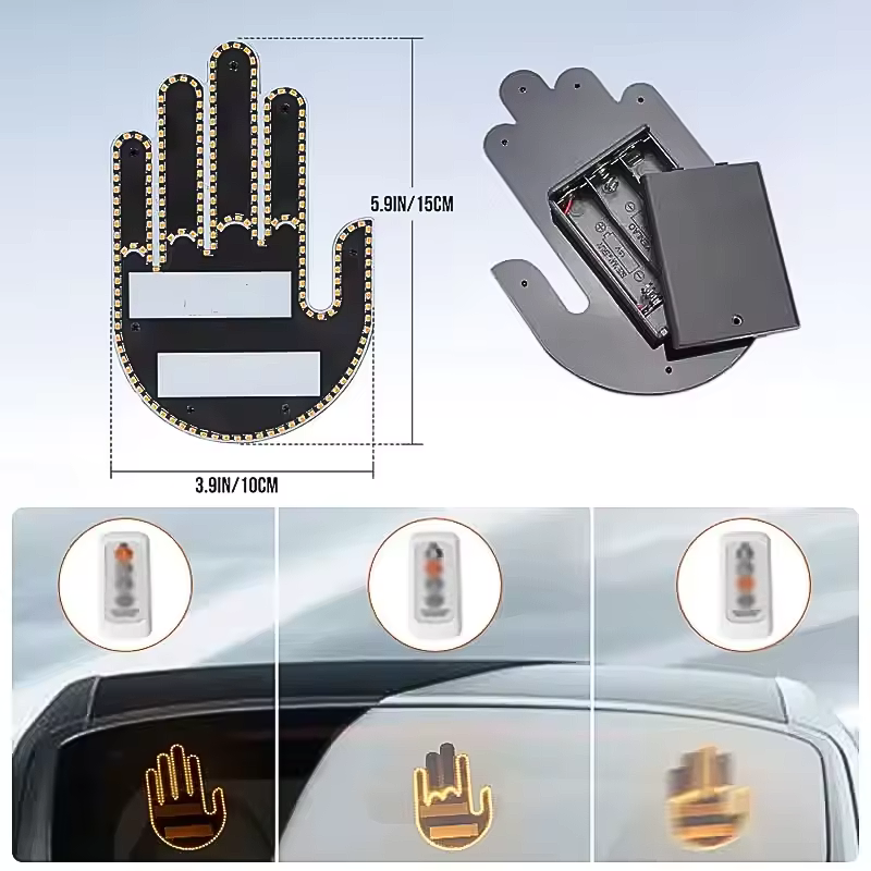 Aurece - Funny Car Middle Finger LED Light with Remote, Road Rage Signal, Brake Warning, Car Accessory