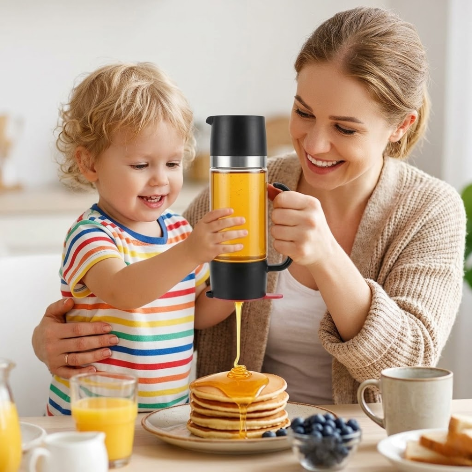 Honey Pot Anti Drip Syrup Dispenser Glass Honey Dispenser Pot 350ml Gentle Press Use Multipurpose Removable Top Cover for Home
