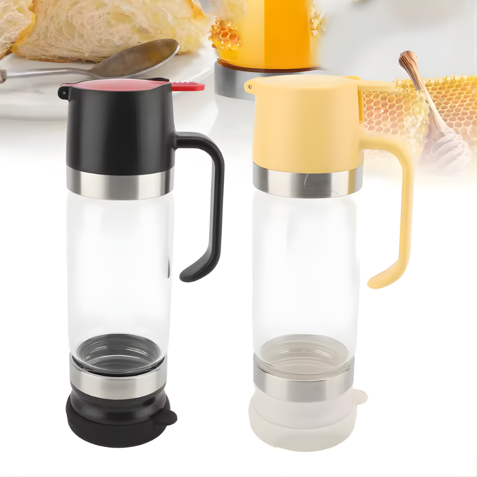 Honey Pot Anti Drip Syrup Dispenser Glass Honey Dispenser Pot 350ml Gentle Press Use Multipurpose Removable Top Cover for Home