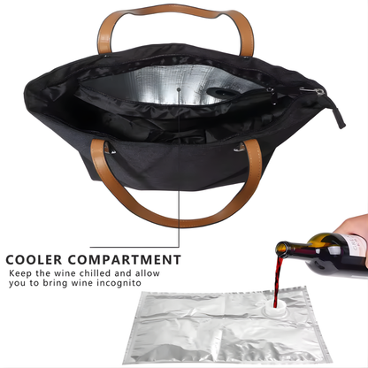 Hot Wine Tote Bag, Beach Cooler For Travel Gift, Leakproof Insulated Purse Carrier With Spout Compartments