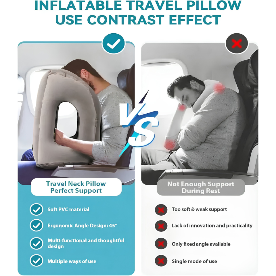Inflatable Travel Pillow,Travel Accessories With Neck And Head Support, Travel Pillow For Long Haul Flights Cars Office Napping