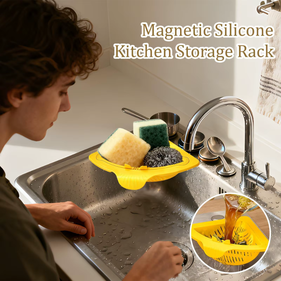 Kitchen Sink Drain Strainer Magnetic Corner Sponge Holder Magnetic Drain Basket for Kitchen Sink for Garbage Disposal Home