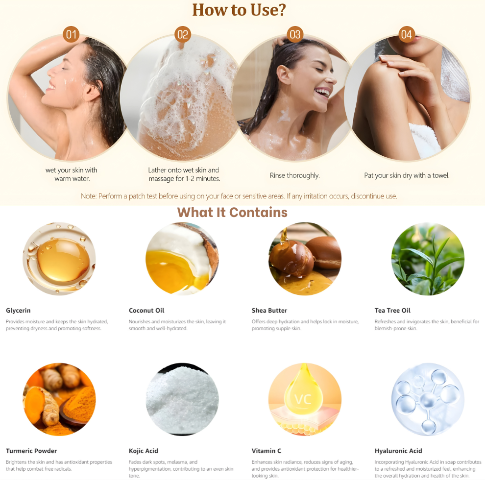 Kojic Acid Turmeric Soap Face Deep Cleaning Moisturizer Skin Care Handmade Lemon Soap