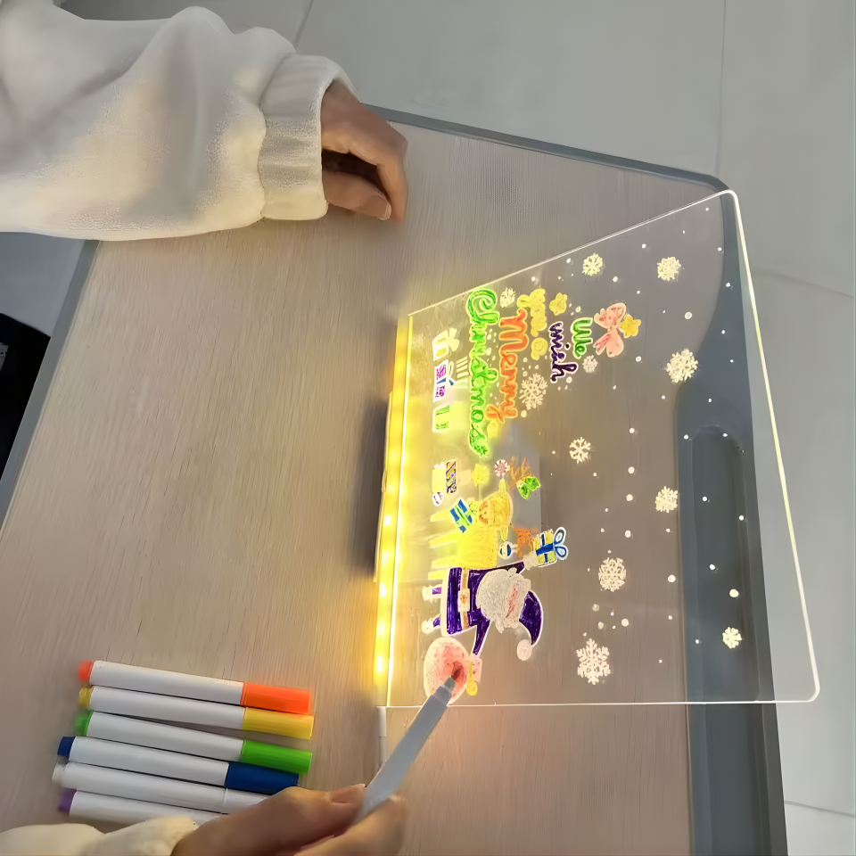  LED Note Board With Night Light Colorful 7 Pens DIY Acrylic Message Board Children‘s Drawing Board For Kids Birthday Gift