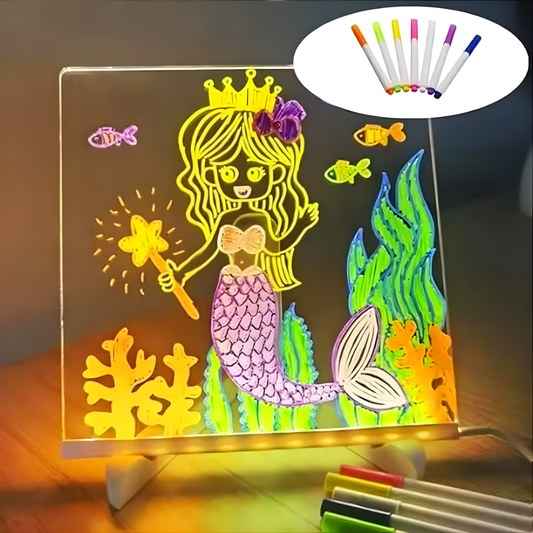  LED Note Board With Night Light Colorful 7 Pens DIY Acrylic Message Board Children‘s Drawing Board For Kids Birthday Gift