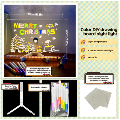  LED Note Board With Night Light Colorful 7 Pens DIY Acrylic Message Board Children‘s Drawing Board For Kids Birthday Gift