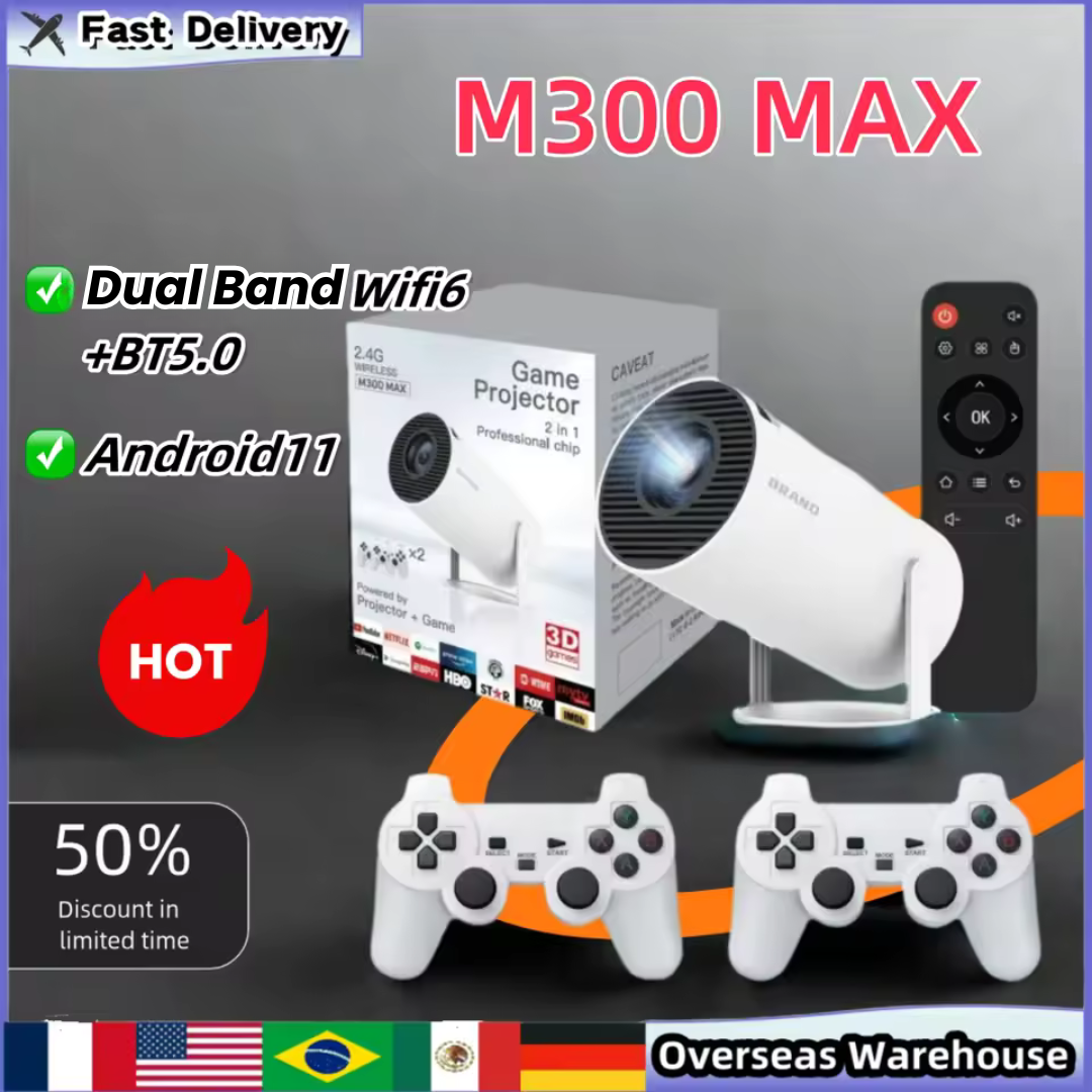 M300 MAX Projector Retro Video Game Consoles Projector Portable Projector Android11 System Projector Home Gifts Birthday Gifts