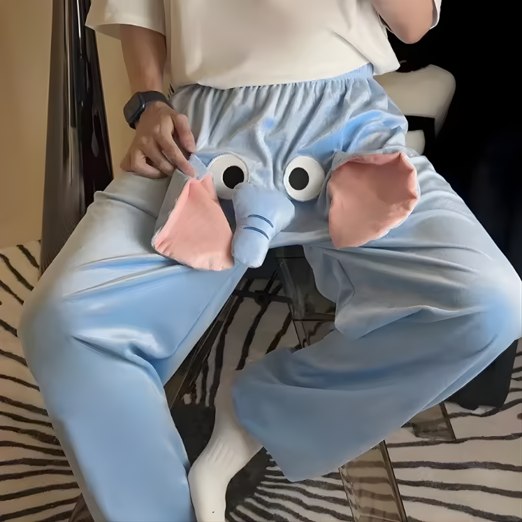  Men Women Spring Autumn New Couple Sleeping Pants Cute Elephants Trousers High Waist Loose Casual Straight Funny Home Pants