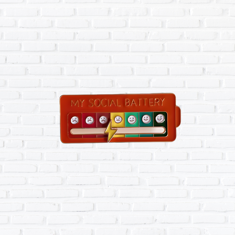 Mood Conversion Energy Brooch for Women Men My Social Battery Badge Expression Pins Brooches on Clothes