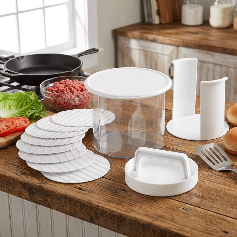 Multi-Layer Burger Patty Maker With Storage Container, Non-Stick Beef Press Mold, Freezable Hamburger Patty Box For BBQ Camping
