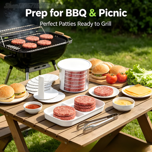 Multi-Layer Burger Patty Maker With Storage Container, Non-Stick Beef Press Mold, Freezable Hamburger Patty Box For BBQ Camping