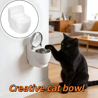 Novelty Toilet Cat Water Bowl with Lid, Wall Mounted Small Toilet Shaped Drinking Containers, Fun Design Pet Drinking Bowl