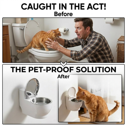 Novelty Toilet Cat Water Bowl with Lid, Wall Mounted Small Toilet Shaped Drinking Containers, Fun Design Pet Drinking Bowl