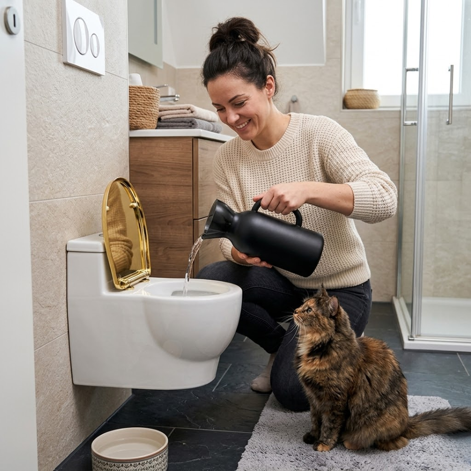 Novelty Toilet Cat Water Bowl with Lid, Wall Mounted Small Toilet Shaped Drinking Containers, Fun Design Pet Drinking Bowl