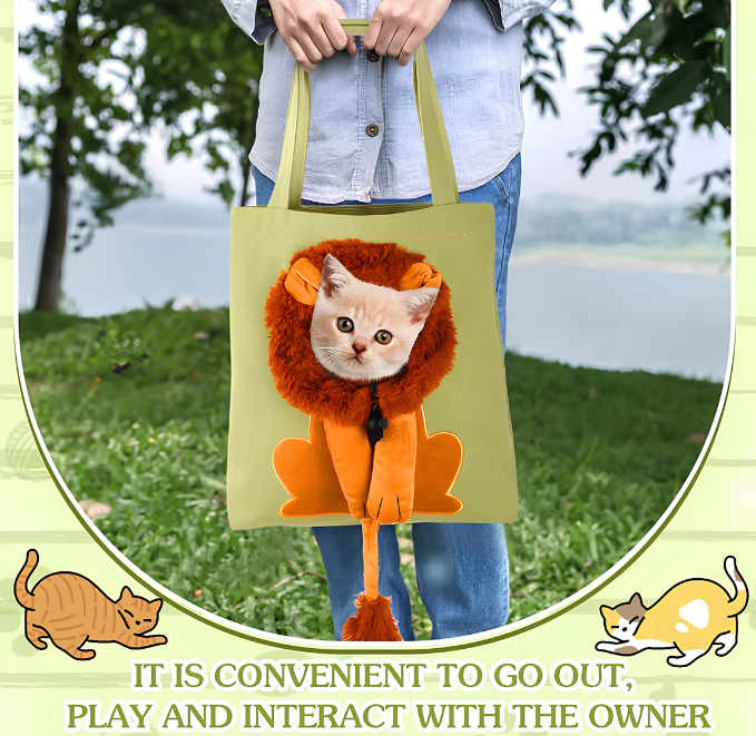 PetCanvasShoulderBagLionShapedCarrierForCatComfortableCatsCarryingPouchHandbagPuppyMessengerBagForOutTravel