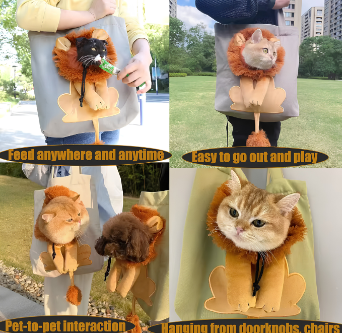 PetCanvasShoulderBagLionShapedCarrierForCatComfortableCatsCarryingPouchHandbagPuppyMessengerBagForOutTravel