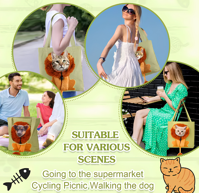 PetCanvasShoulderBagLionShapedCarrierForCatComfortableCatsCarryingPouchHandbagPuppyMessengerBagForOutTravel