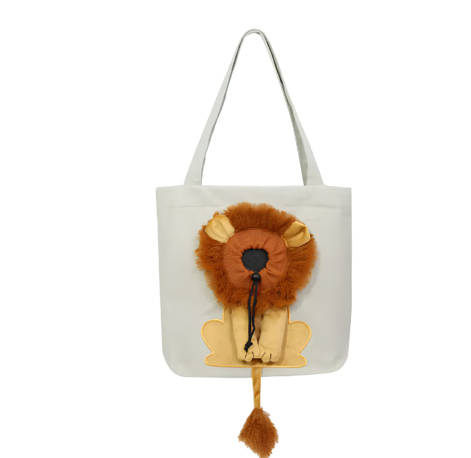 PetCanvasShoulderBagLionShapedCarrierForCatComfortableCatsCarryingPouchHandbagPuppyMessengerBagForOutTravel