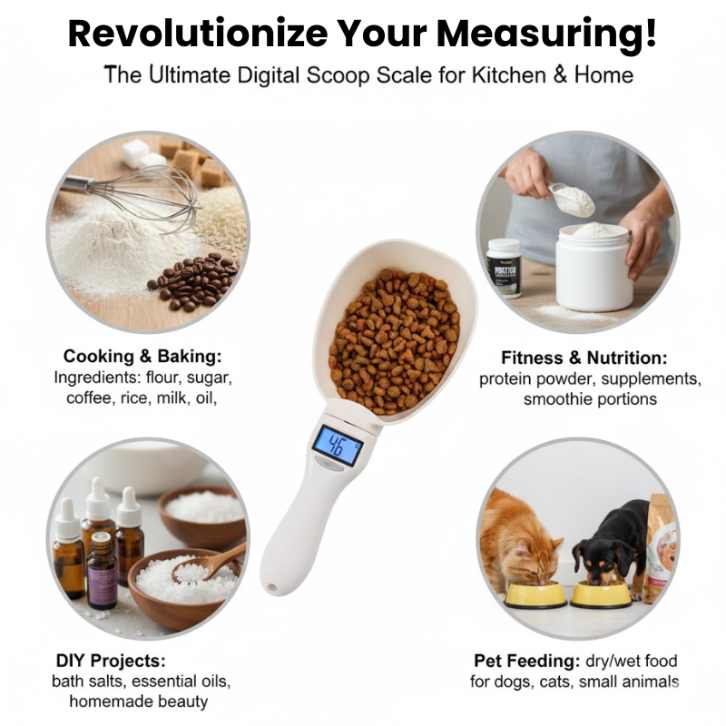  Food Measuring Scoop Electronic Dog Cat Food Measuring Cup Digital Spoon Scale Kitchen Food Scale with LED Display