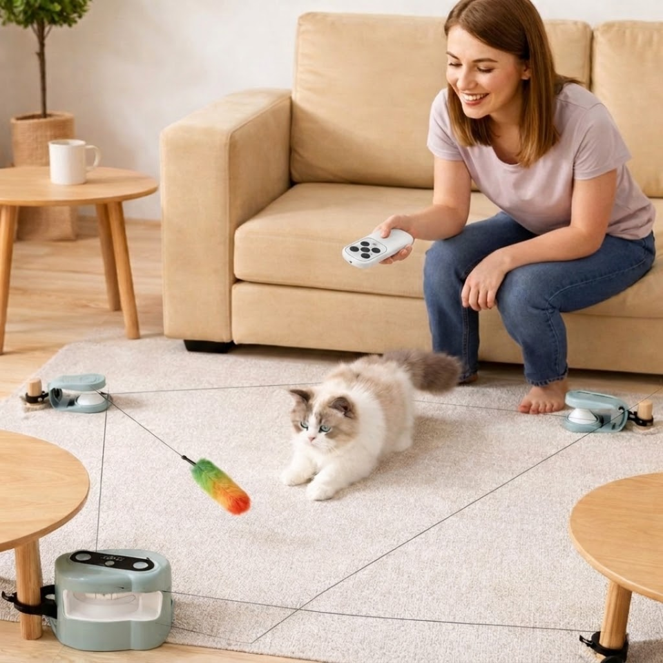 Pet Running Interactive Indoor Cat Toy Automatic/Remote DIY Speed Adjustable Wheeled Exercise for Cats/Dogs Simulating Hunting