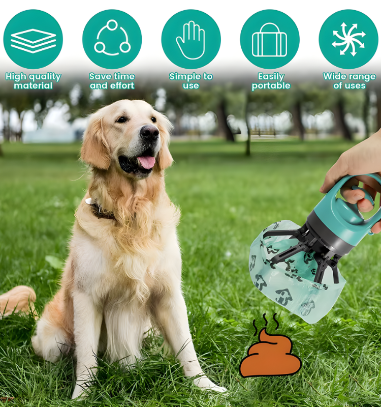 Portable Dog Pooper Scooper Outdoor Pet Waste Pick-up Cleaner Built-in Garbage Bag Handheld Pet Poop Grabber No Touch Design