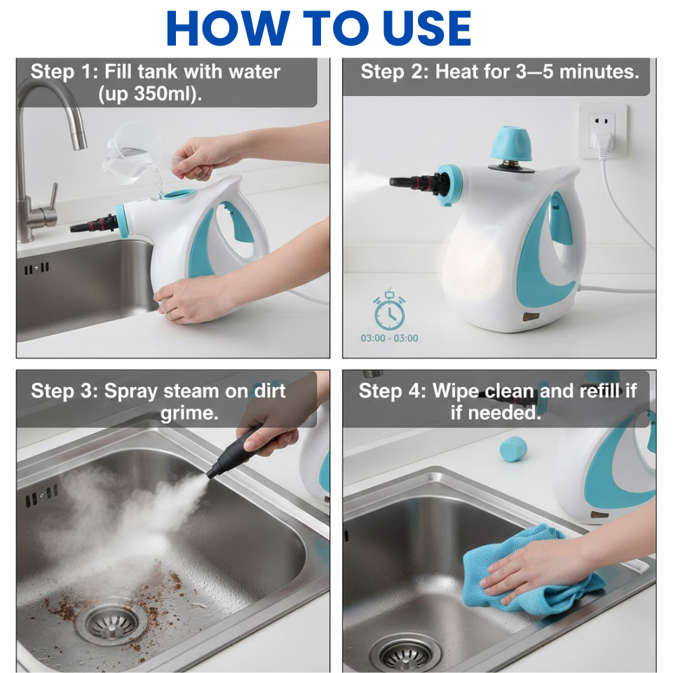 Pressurized Handheld Steam Cleaner for Home - Portable Multi-purpose High Pressure Deep Multi-surface Cleaning Steamer Machine