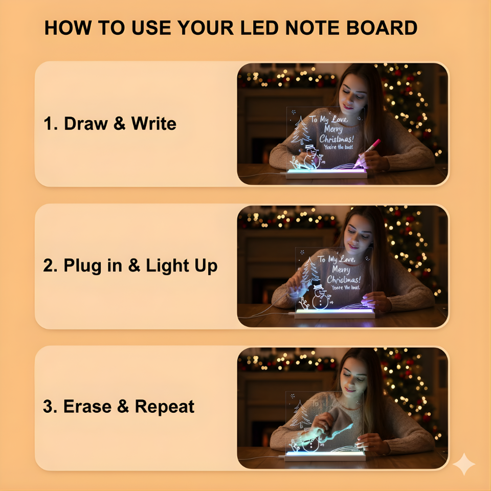 LED Note Board With Night Light Colorful 7 Pens DIY Acrylic Message Board Children‘s Drawing Board For Kids Birthday Gift