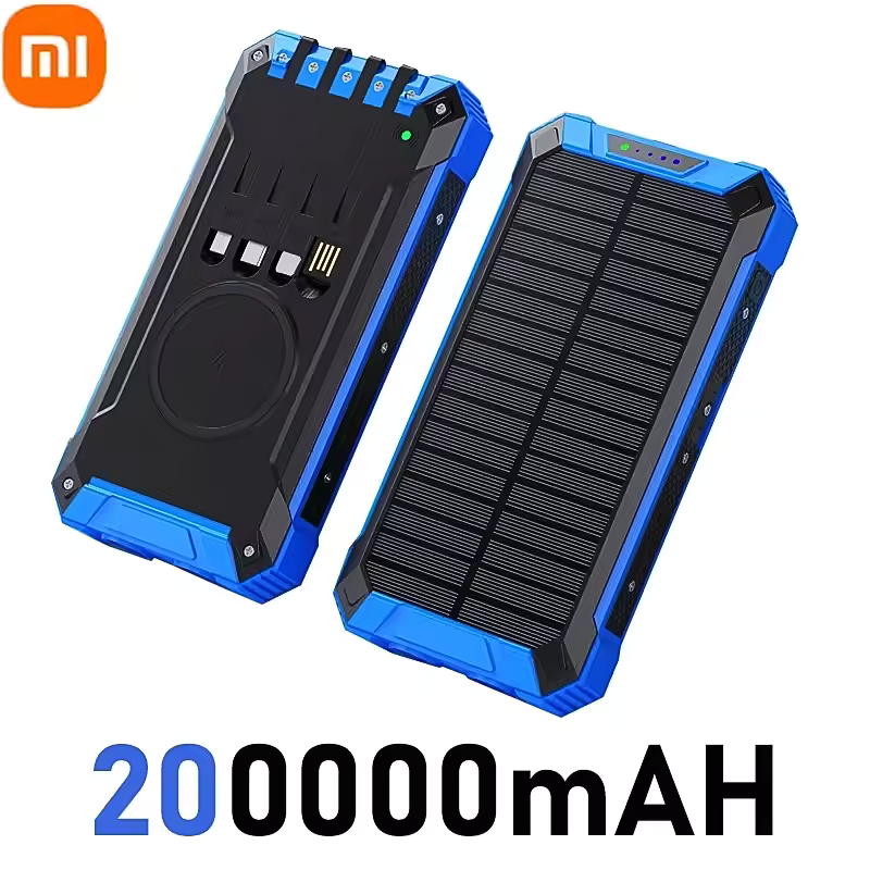 Solar Power Bank Wireless 200000mAh Large Capacity Fast Charging External Battery Outdoor Survival Emergency Equipment