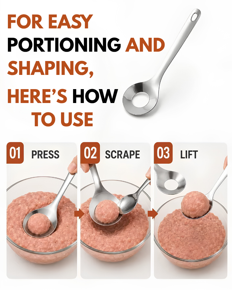 Stainless Steel Croquettes Meatball Spoon Mold Non-stick with Round Hole Meatball Maker Spoon Hangable Meat Press Tools
